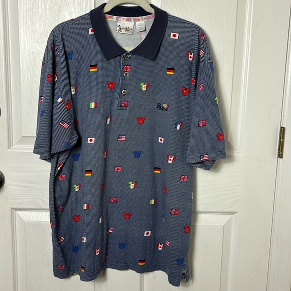 VINTAGE Disney EPCOT Mickey world flags polo size XL 100% Cotton - Picture 2 of 13